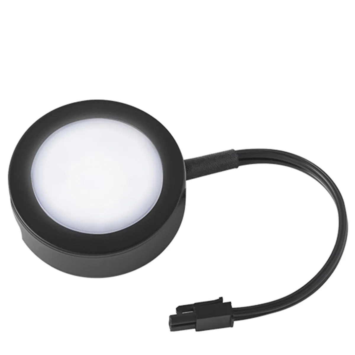 120V 3-CCT Puck Light with Lead Wire, 3" Wide, 27K|30K|35K, Black