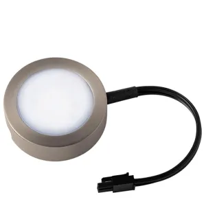 120V 3-CCT Puck Light with Lead Wire, 3" Wide, 27K|30K|35K, Brushed Nickel