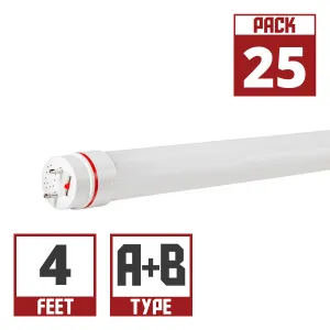25 Pack - 4ft LED T8 Tube, 2000 Lumens, 3000K to 6500K, Type A B, Single|Dual End