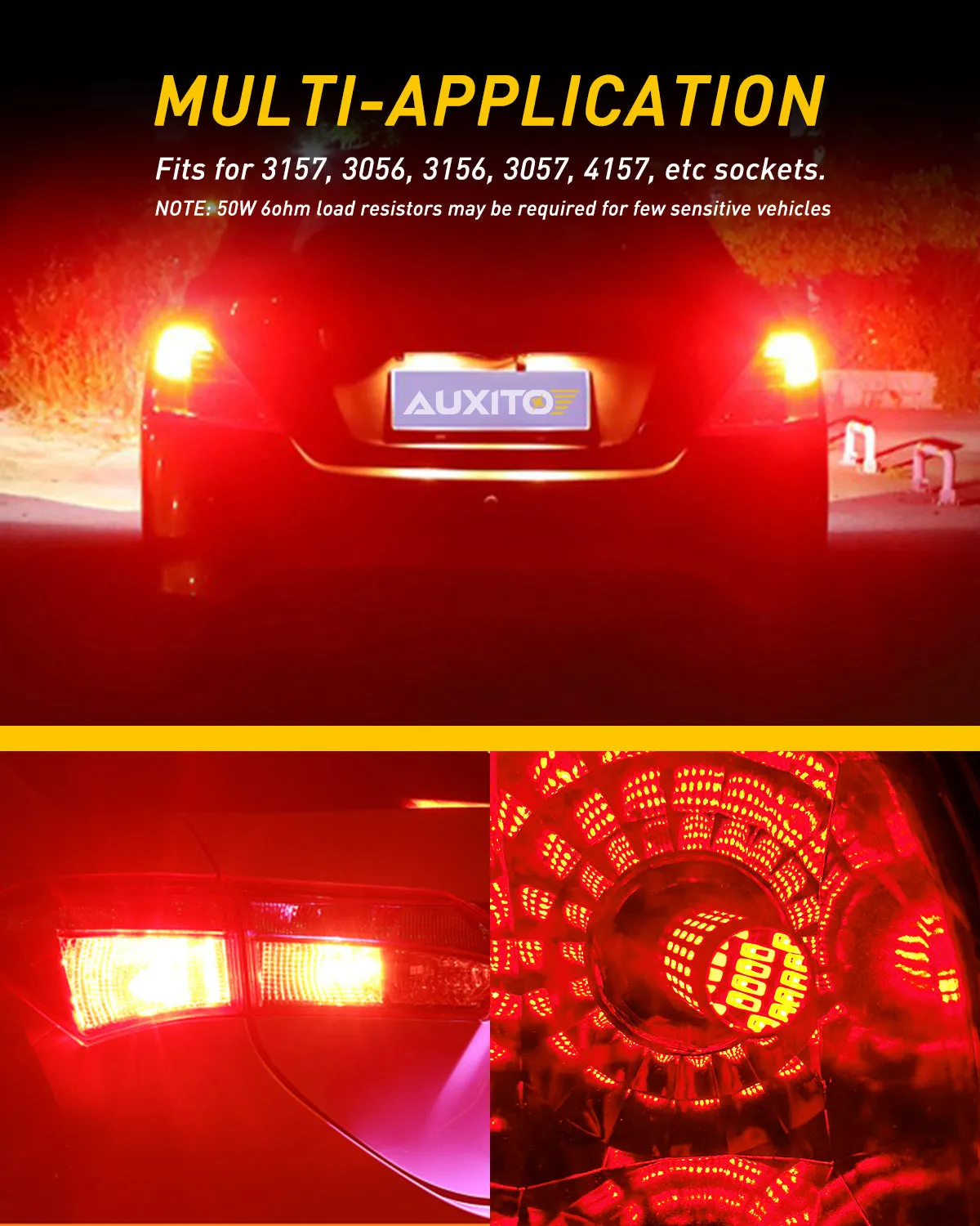 3157 Red LED Bulb for Tail Brake Lights, 400% Brighter 3056 3156 3057 4157 LED Bulbs 102-SMD Chipsets with Projector for Tail Stop Brake Lights