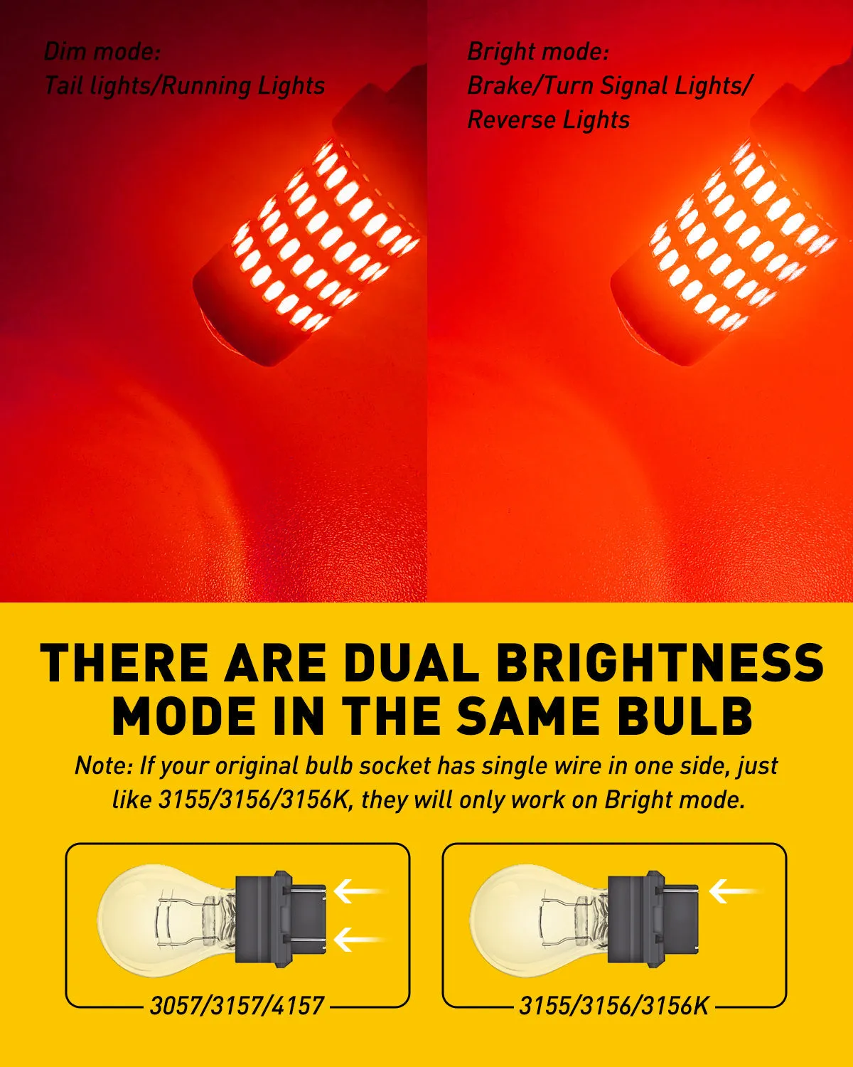 3157 Red LED Bulb for Tail Brake Lights, 400% Brighter 3056 3156 3057 4157 LED Bulbs 102-SMD Chipsets with Projector for Tail Stop Brake Lights