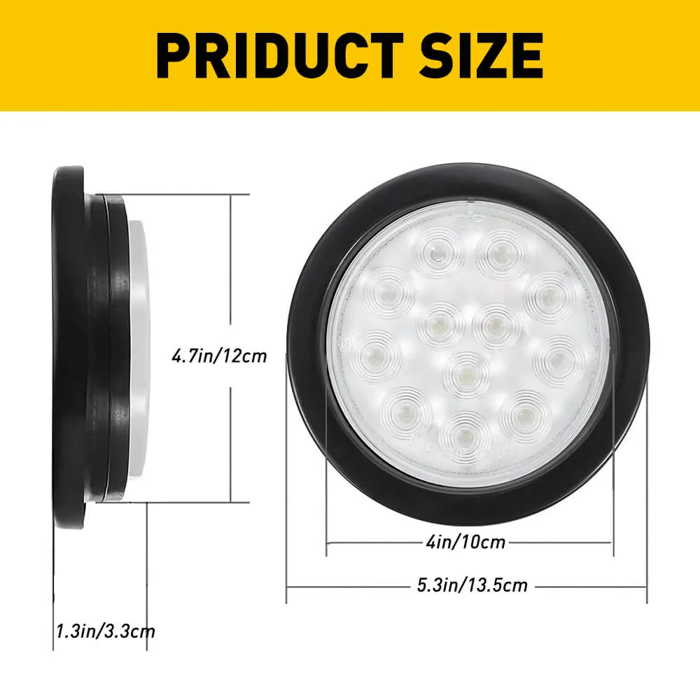 4inch 12 LED Round Tail Lights Kit Including 3-pin Waterproof Plug Rear Reverse Brake Lights