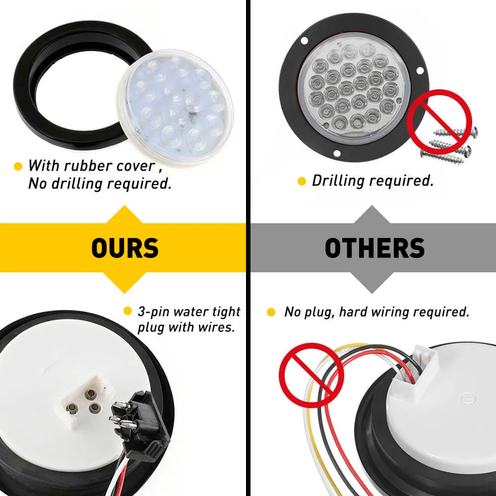 4inch 12 LED Round Tail Lights Kit Including 3-pin Waterproof Plug Rear Reverse Brake Lights