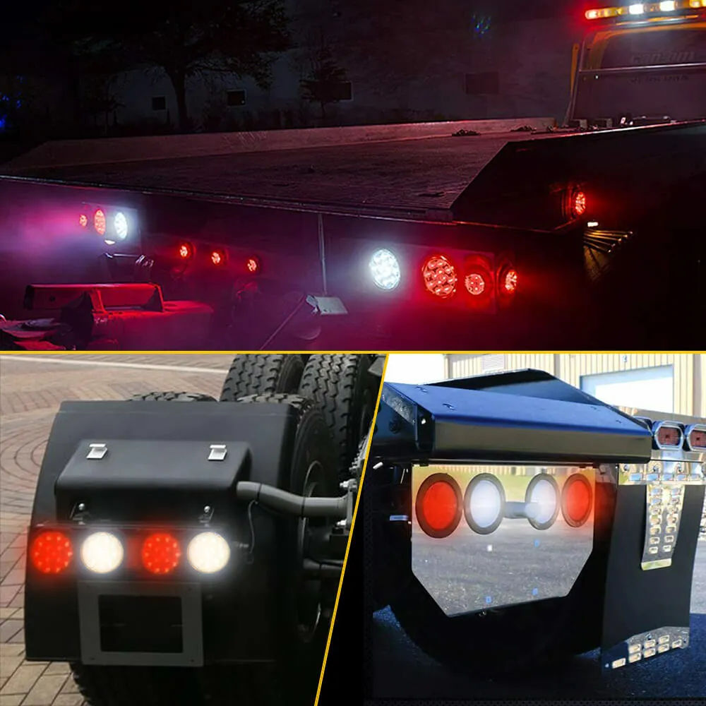 4inch 12 LED Round Tail Lights Kit Including 3-pin Waterproof Plug Rear Reverse Brake Lights