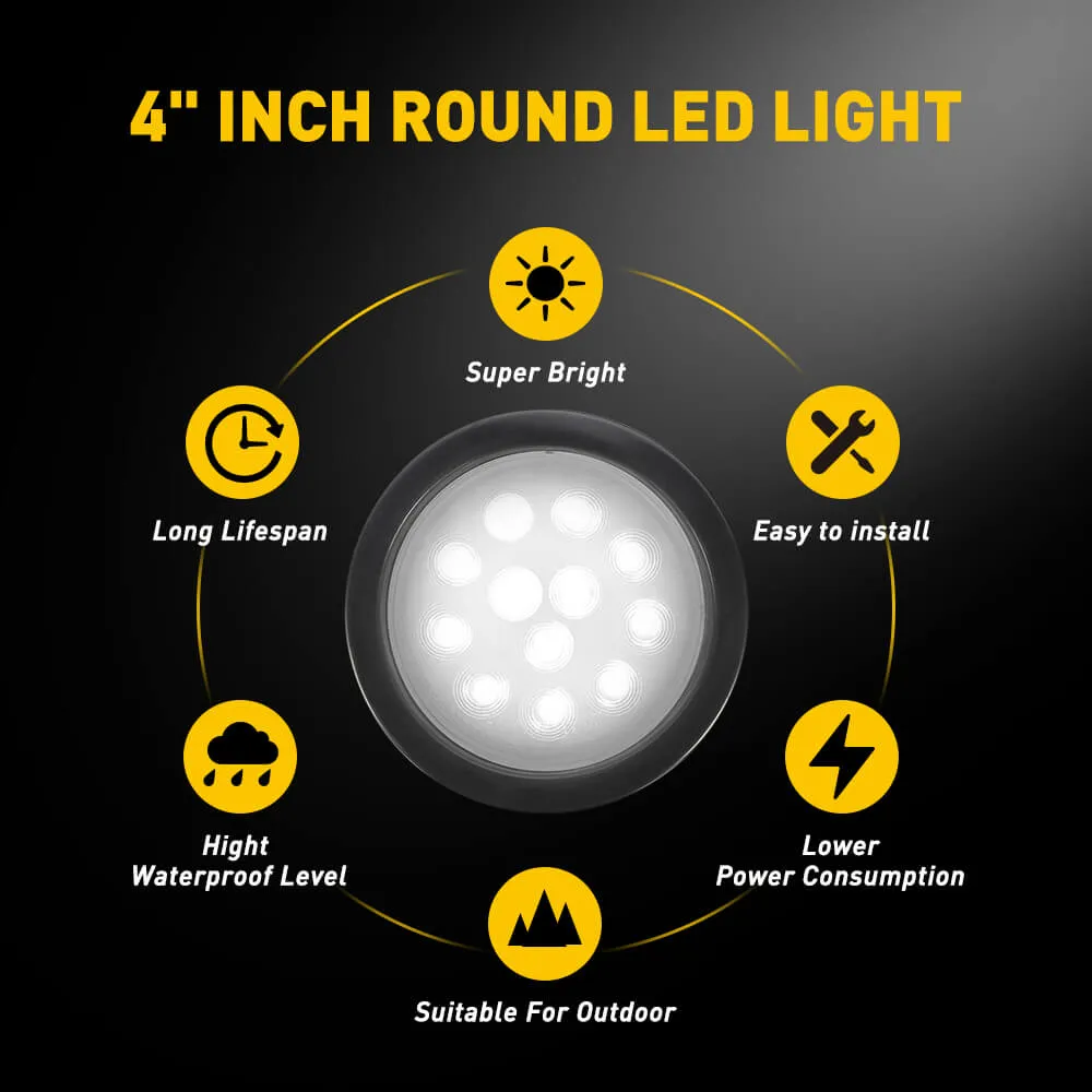 4inch 12 LED Round Tail Lights Kit Including 3-pin Waterproof Plug Rear Reverse Brake Lights