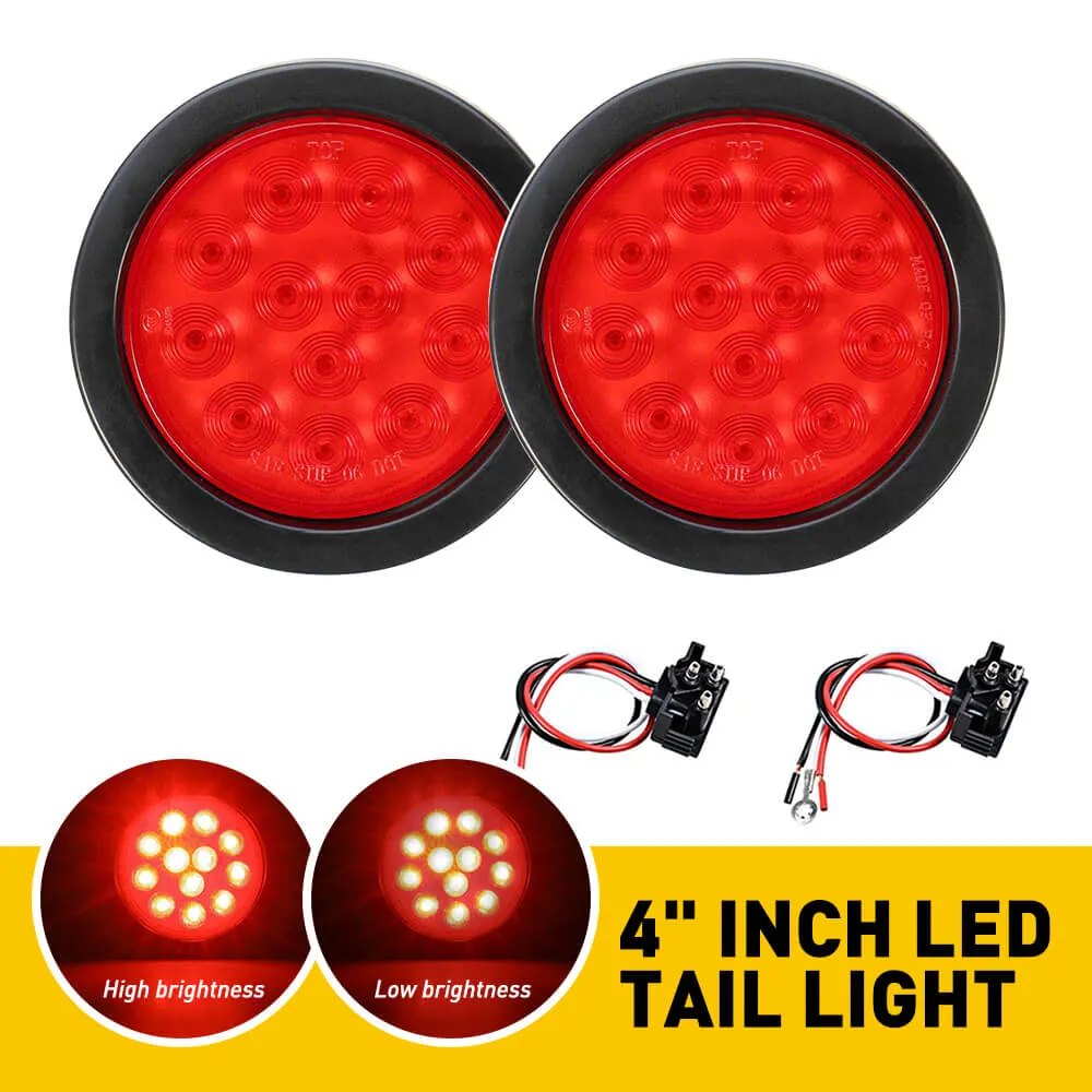 4inch 12 LED Round Tail Lights Kit Including 3-pin Waterproof Plug Rear Reverse Brake Lights