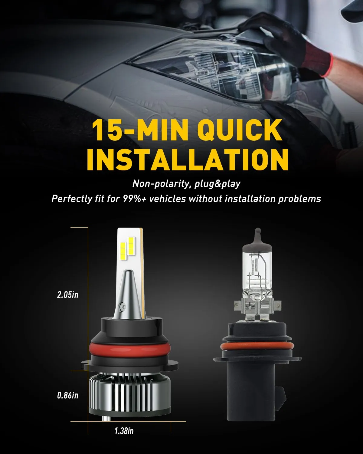 9007 LED Bulbs 360° lighting 16000LM 6500K White with Extra Driver, HB5 LED Replacement