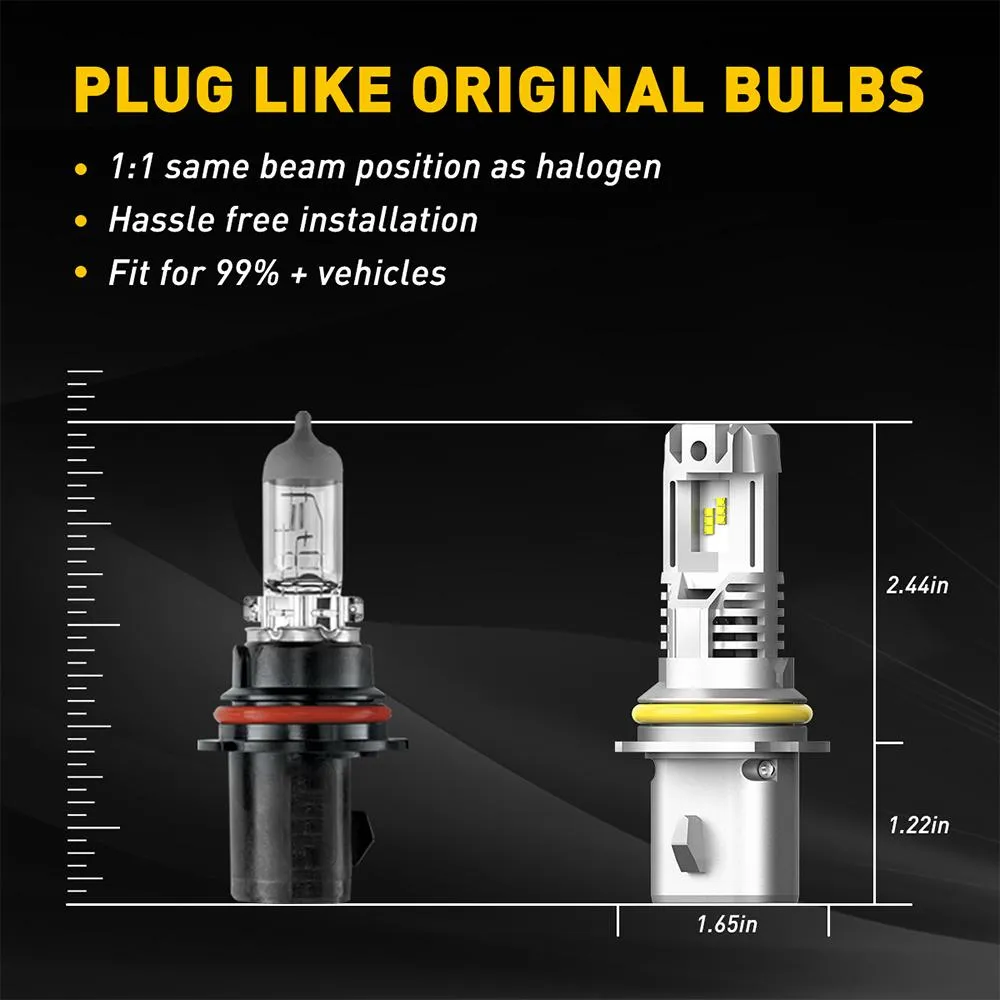 9007 LED Headlight Bulb 15000LM 6500K White Wireless Design