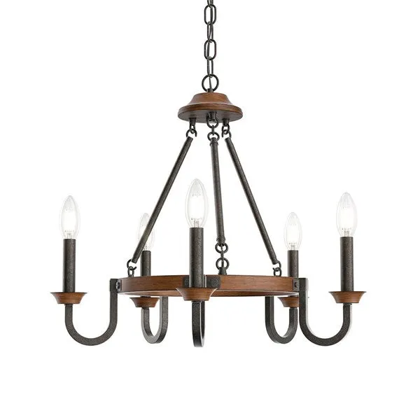 Barrett 22" 5 Light Round Chandelier Anvil Iron with Auburn Stain #82360