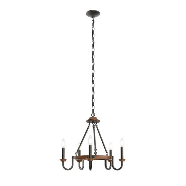 Barrett 22" 5 Light Round Chandelier Anvil Iron with Auburn Stain #82360