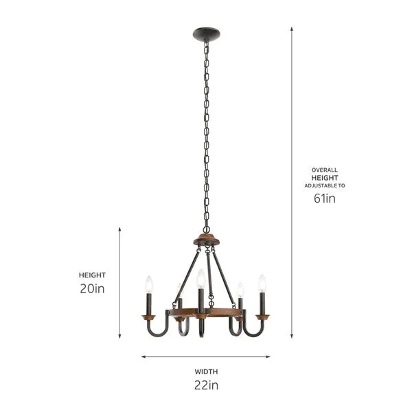 Barrett 22" 5 Light Round Chandelier Anvil Iron with Auburn Stain #82360