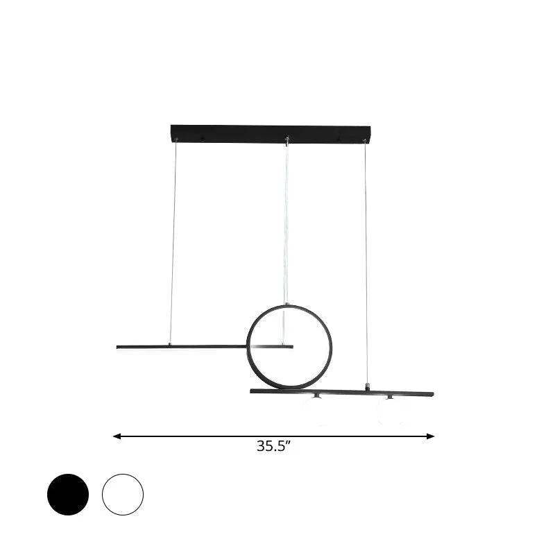 Black/White Metal Suspension Light: Modern Bar and Circle Design, LED Island Lighting for Dining Room