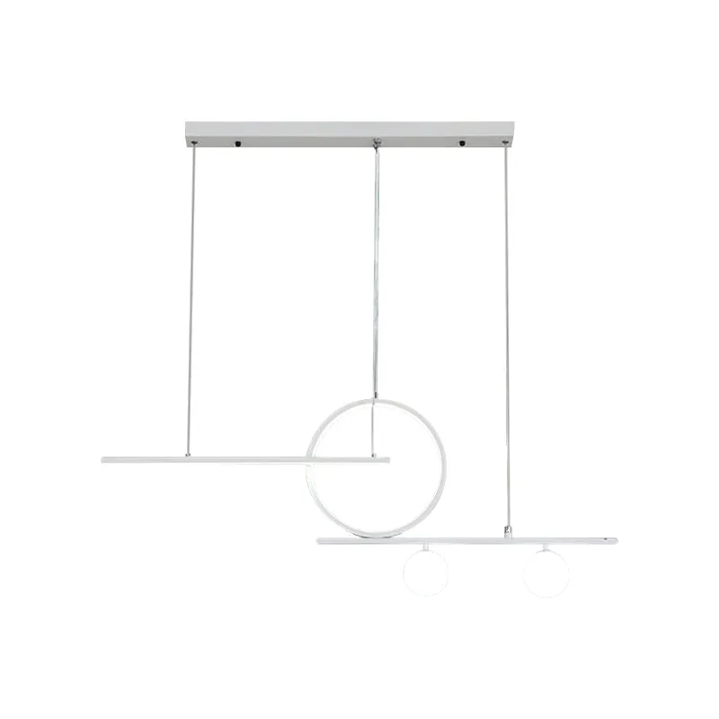 Black/White Metal Suspension Light: Modern Bar and Circle Design, LED Island Lighting for Dining Room