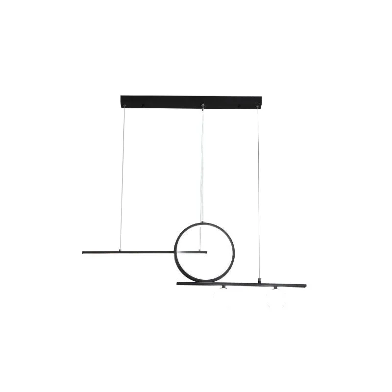 Black/White Metal Suspension Light: Modern Bar and Circle Design, LED Island Lighting for Dining Room