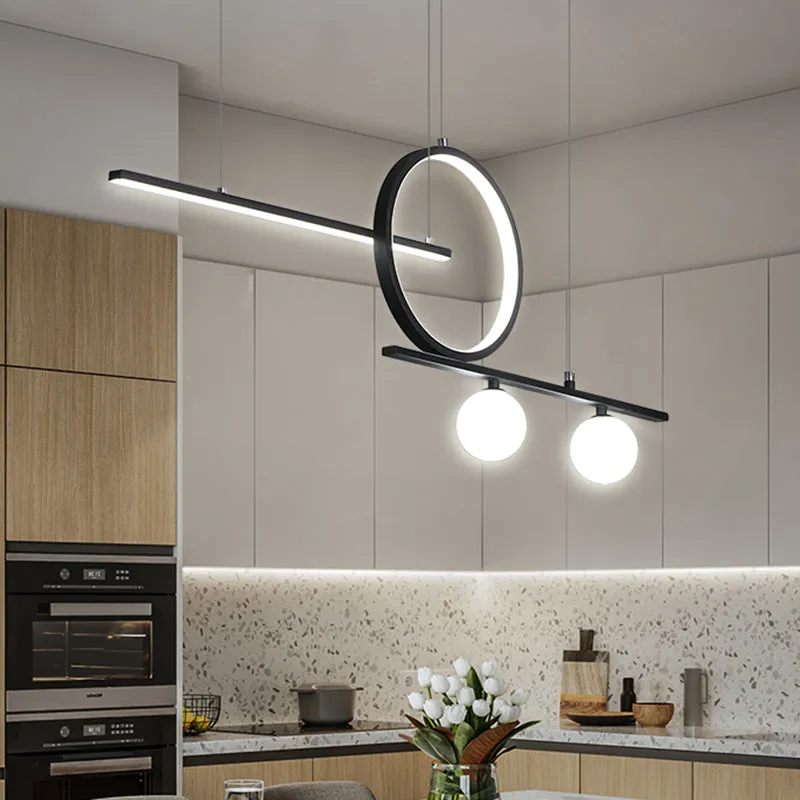 Black/White Metal Suspension Light: Modern Bar and Circle Design, LED Island Lighting for Dining Room