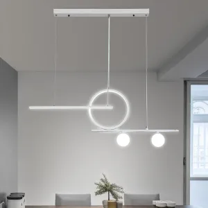 Black/White Metal Suspension Light: Modern Bar and Circle Design, LED Island Lighting for Dining Room