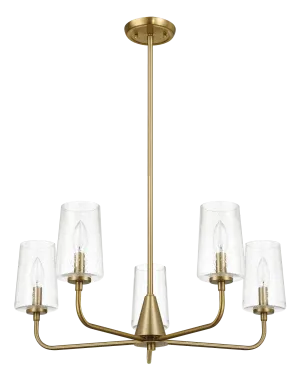Dazzle Five Lights Chandelier With Clear Seeded Glass -Satin Brass