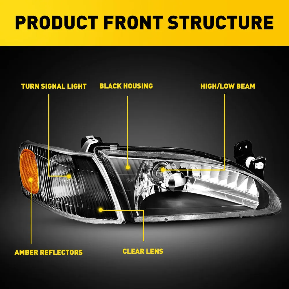 Fits 1998-2000 Toyota Corolla Headlight Assembly Black Housing Clear Lens