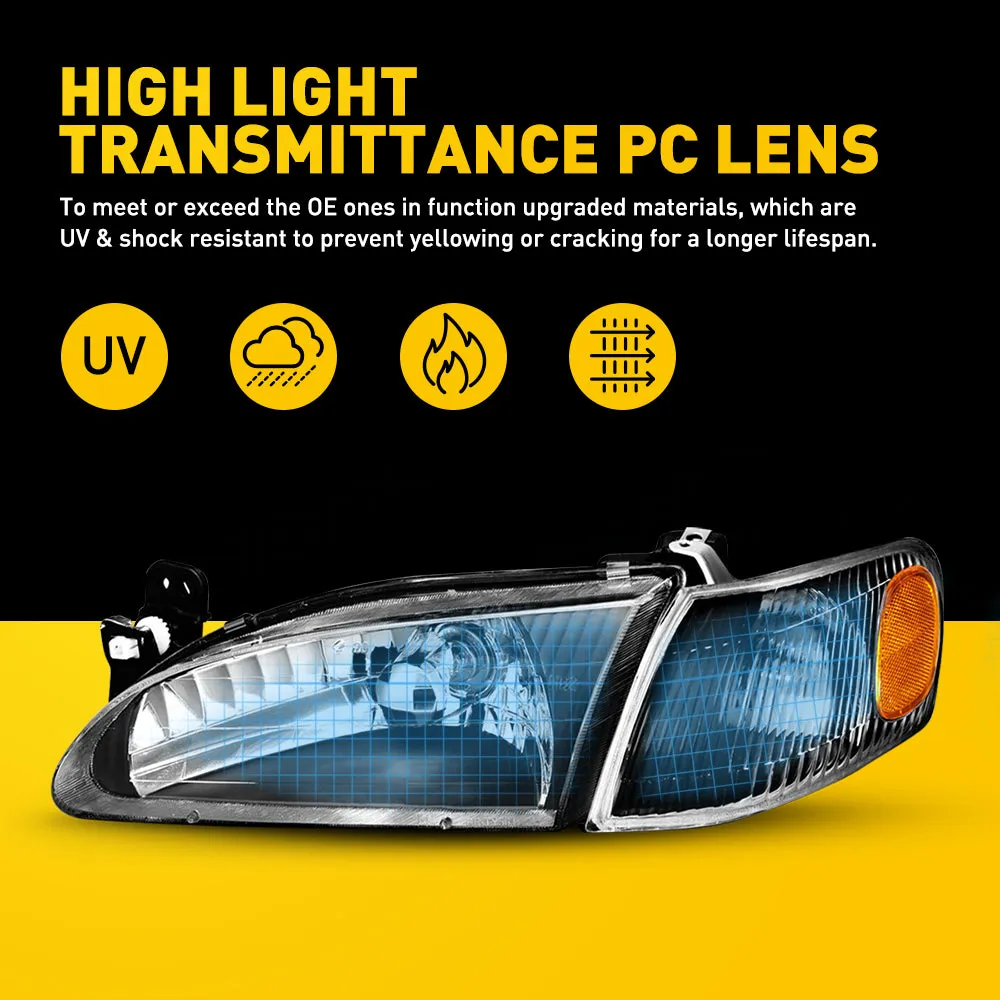 Fits 1998-2000 Toyota Corolla Headlight Assembly Black Housing Clear Lens