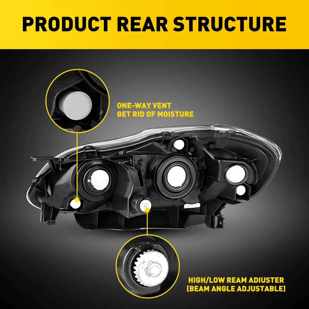 Fits 2003-2008 Toyota Corolla Headlight Assembly Black Housing Clear Lens