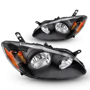Fits 2003-2008 Toyota Corolla Headlight Assembly Black Housing Clear Lens