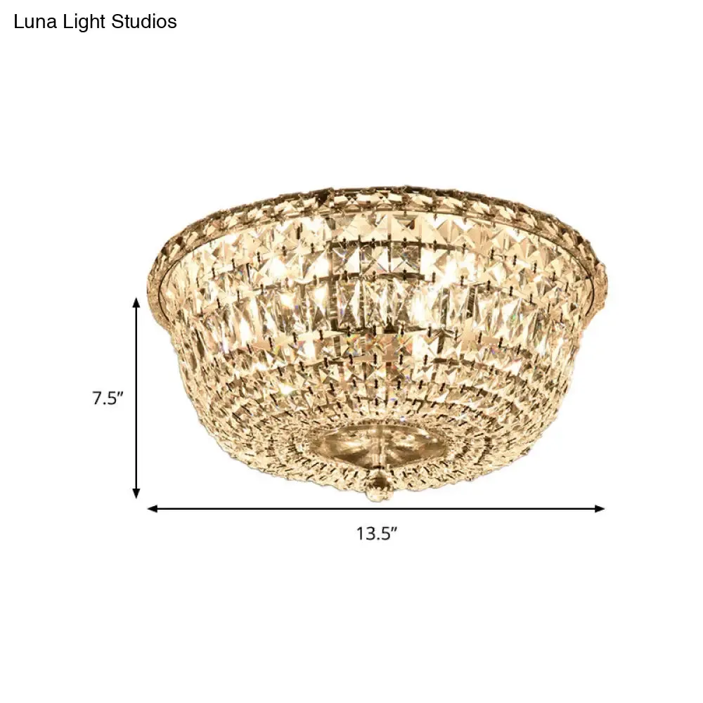 Flush Mount Crystal Prisms Ceiling Light Fixture - Modern Stylish, Clear Finish, Available in 3 or 6 Lights, 14"/19.5" W Bowl Shade