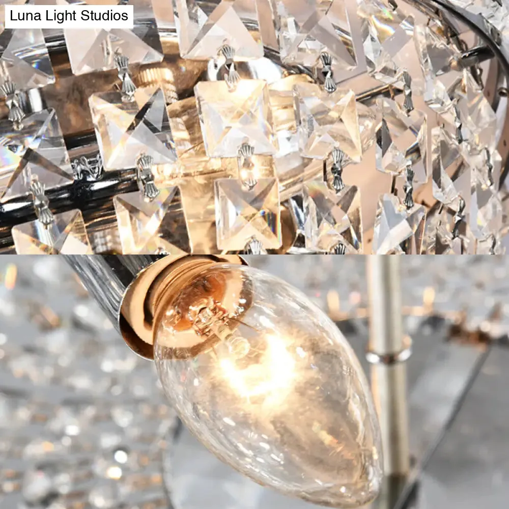 Flush Mount Crystal Prisms Ceiling Light Fixture - Modern Stylish, Clear Finish, Available in 3 or 6 Lights, 14"/19.5" W Bowl Shade