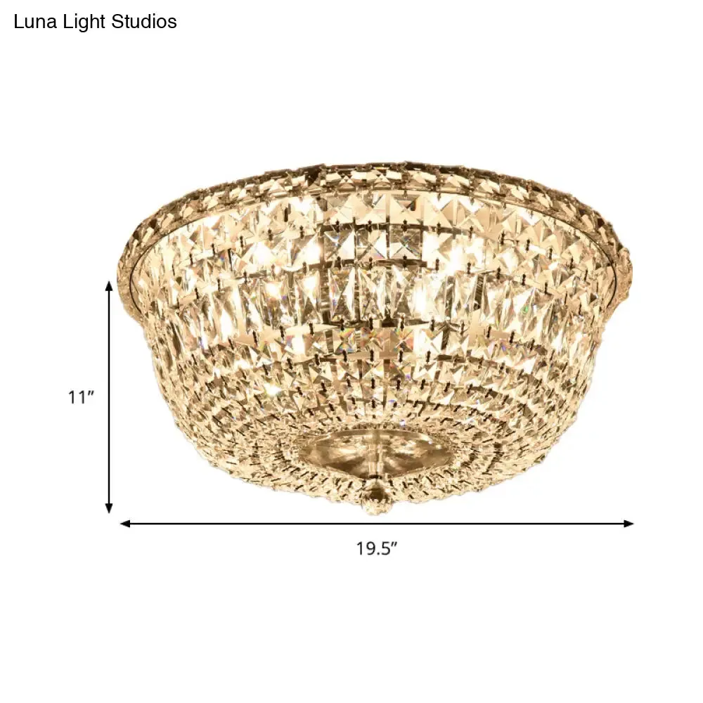 Flush Mount Crystal Prisms Ceiling Light Fixture - Modern Stylish, Clear Finish, Available in 3 or 6 Lights, 14"/19.5" W Bowl Shade