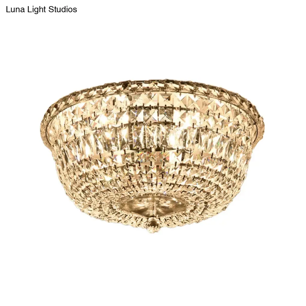 Flush Mount Crystal Prisms Ceiling Light Fixture - Modern Stylish, Clear Finish, Available in 3 or 6 Lights, 14"/19.5" W Bowl Shade