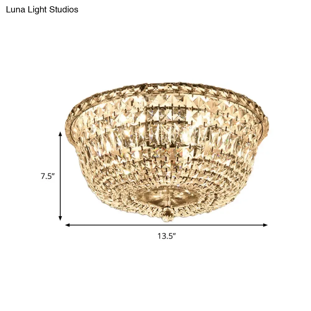 Flush Mount Crystal Prisms Ceiling Light Fixture - Modern Stylish, Clear Finish, Available in 3 or 6 Lights, 14"/19.5" W Bowl Shade