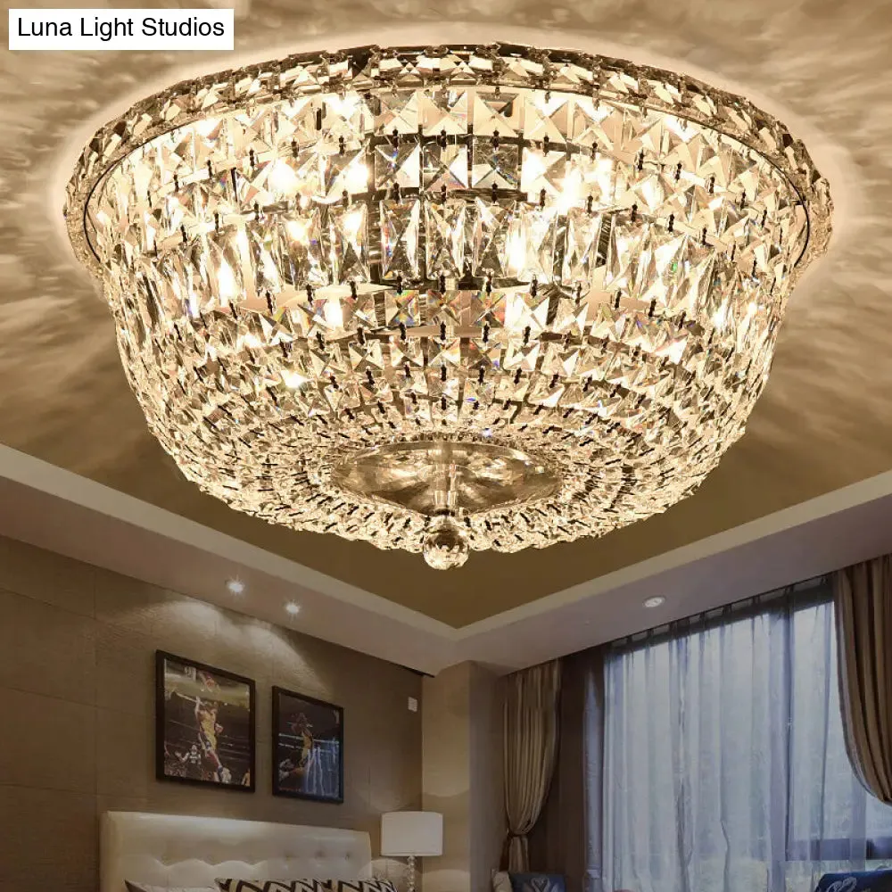 Flush Mount Crystal Prisms Ceiling Light Fixture - Modern Stylish, Clear Finish, Available in 3 or 6 Lights, 14"/19.5" W Bowl Shade