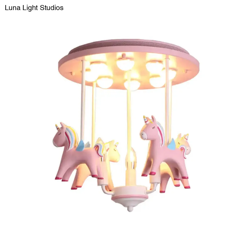 Fun-filled Kindergarten Semi Flush Ceiling Light: Resin Kids Ceiling Lamp in Pink Finish