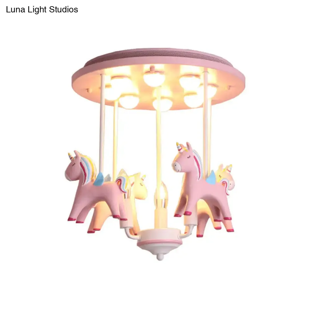 Fun-filled Kindergarten Semi Flush Ceiling Light: Resin Kids Ceiling Lamp in Pink Finish