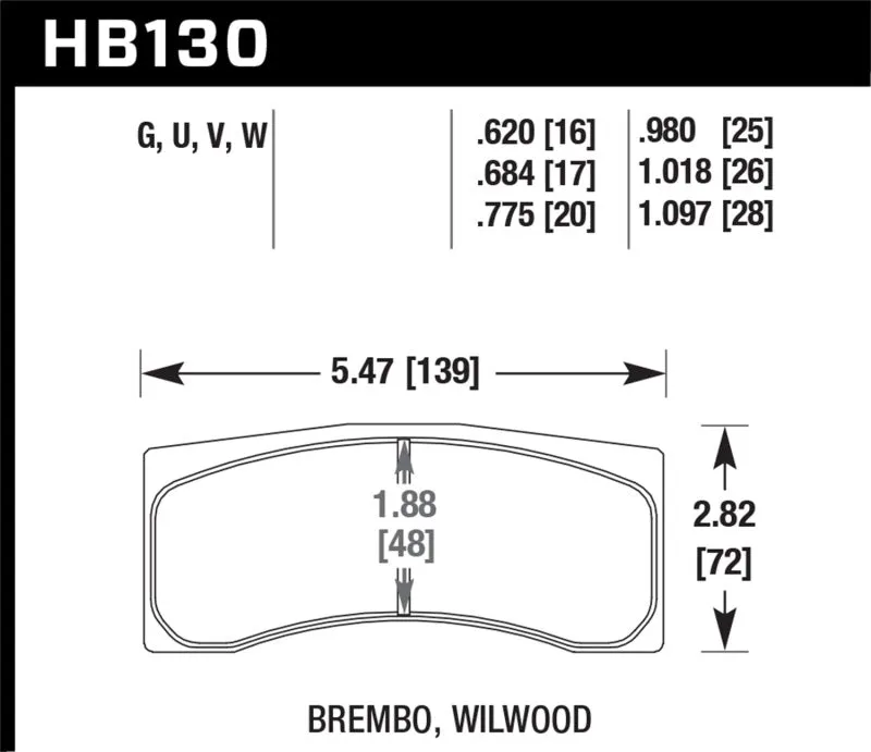 Hawk DTC-70 Race Brake Pads - AP Racing CP5779/5780/5788/5789/5836 / Brembo X2.023.21/24/X2.028.01/04 Race - HB130U.775