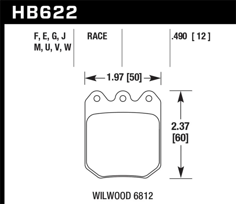 Hawk DTC-70 Race Brake Pads - Wilwood DLS 6812 - HB622U.490