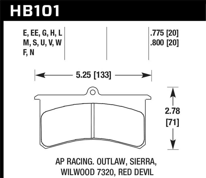Hawk DTC-80 Race Brake Pads - Wilwood SL/AP Racing/Outlaw 20mm - HB101Q.800