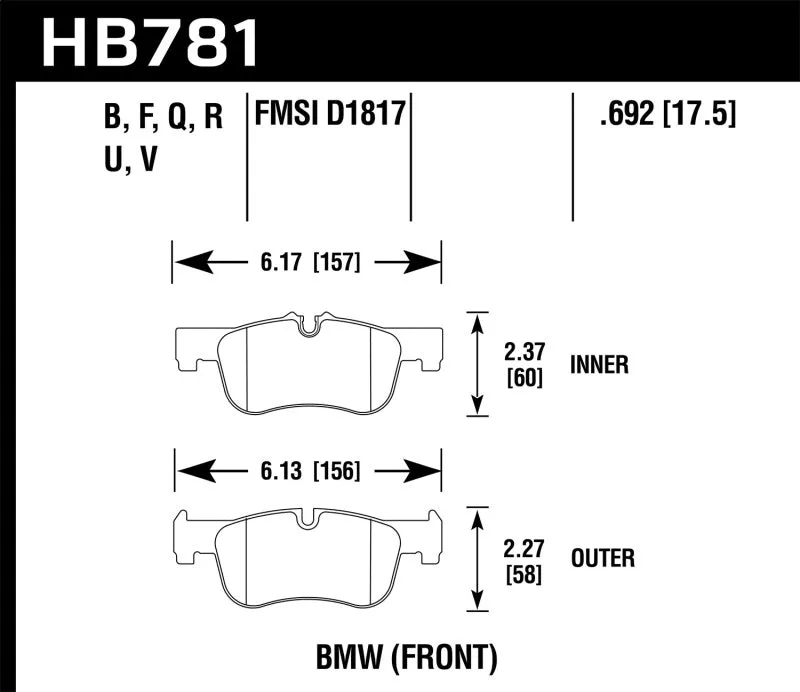 Hawk DTC-80 Race Front Brake Pads - 12-15 BMW 118i - HB781Q.692