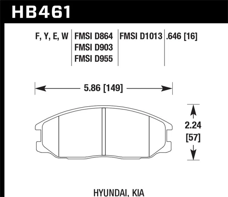 Hawk ER-1 Race Front Brake Pads - 02-03 Hyundai Santa Fe 2.4L Base OE Incl.Clips Shims - HB461D.646