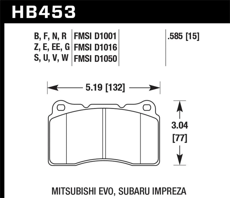 Hawk ER-1 Race Front Brake Pads - 03-06 Evo / 04-09 STi / 10  Camaro SS (Brembo) - HB453D.585