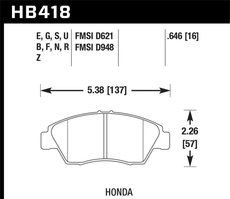 Hawk ER-1 Race Front Brake Pads - 13-14 Acura ILX 1.5L Hybrid Incl.Shims Pad Springs - HB418D.646