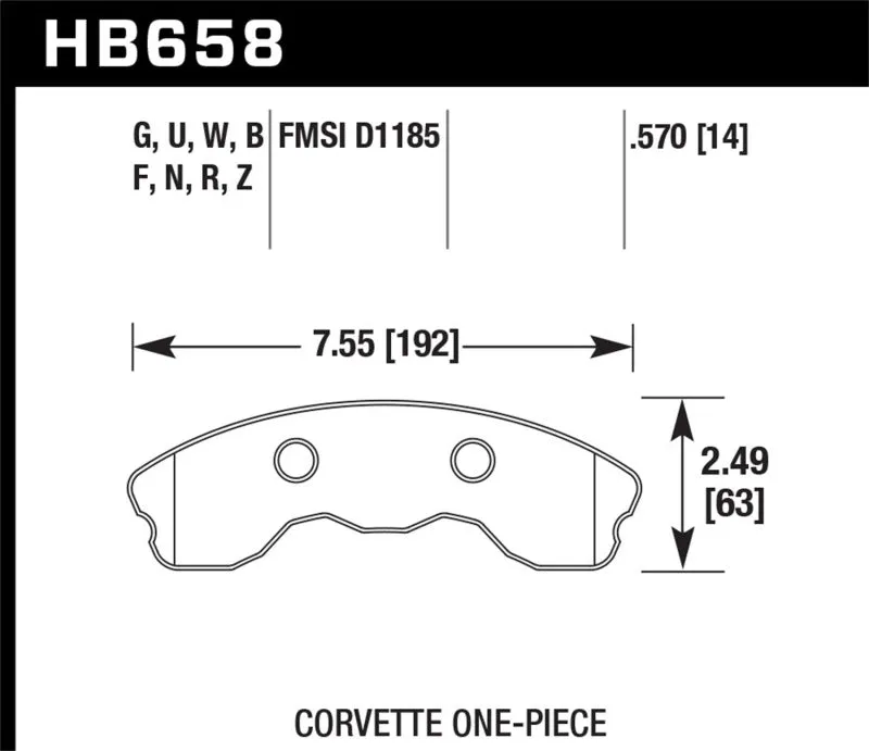 Hawk ER-1 Race Front Brake Pads - 2010-2013 Chevy Corvette Grand Sport (One-Piece Pads) - HB658D.570