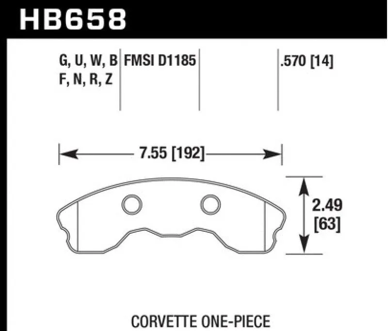 Hawk ER-1 Race Front Brake Pads - 2010-2013 Chevy Corvette Grand Sport (One-Piece Pads) - HB658D.570