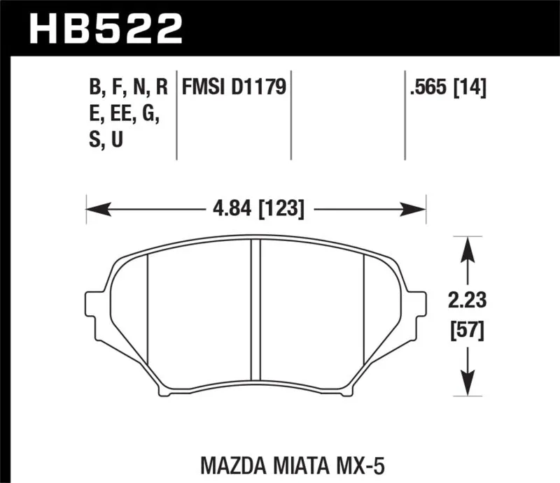 Hawk ER-1 Race Front Brake Pads - 2015 Mazda MX-5 Miata 2.0L 25th Anniversary Edition OE Incl.Clips - HB522D.565