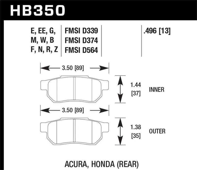 Hawk ER-1 Race Rear Brake Pads - Honda/Acura - HB350D.496