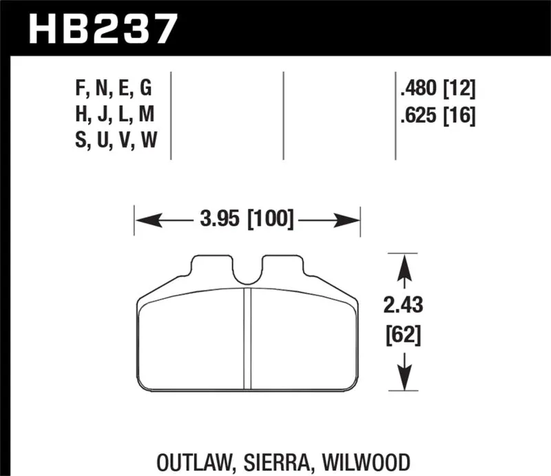 Hawk HT-10 Race Brake Pads - Wilwood Bridgebolt / AP Racing / Outlaw Caliper - HB237S.625