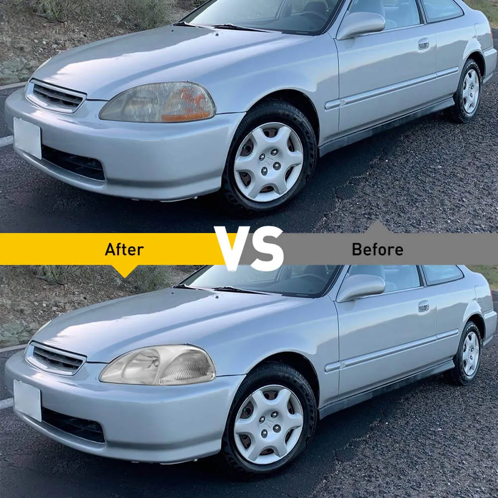 Headlight Assembly Compatible with 1996-1998 Honda Civic Chrome Housing White Reflector Pair