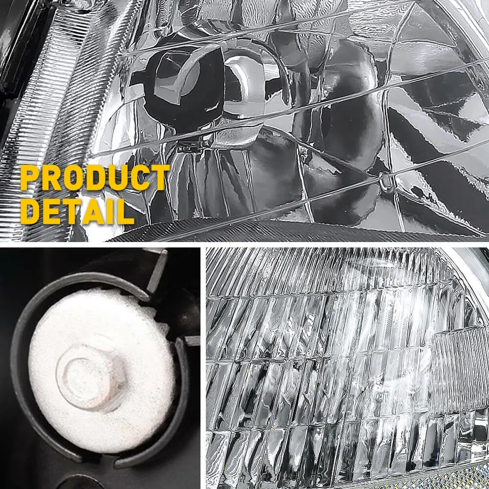 Headlight Assembly Compatible with 1996-1998 Honda Civic Chrome Housing White Reflector Pair