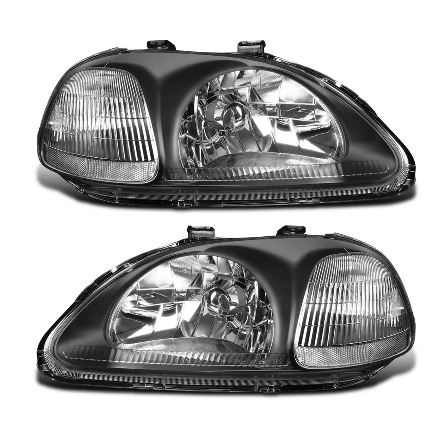 Headlight Assembly Compatible with 1996-1998 Honda Civic Chrome Housing White Reflector Pair