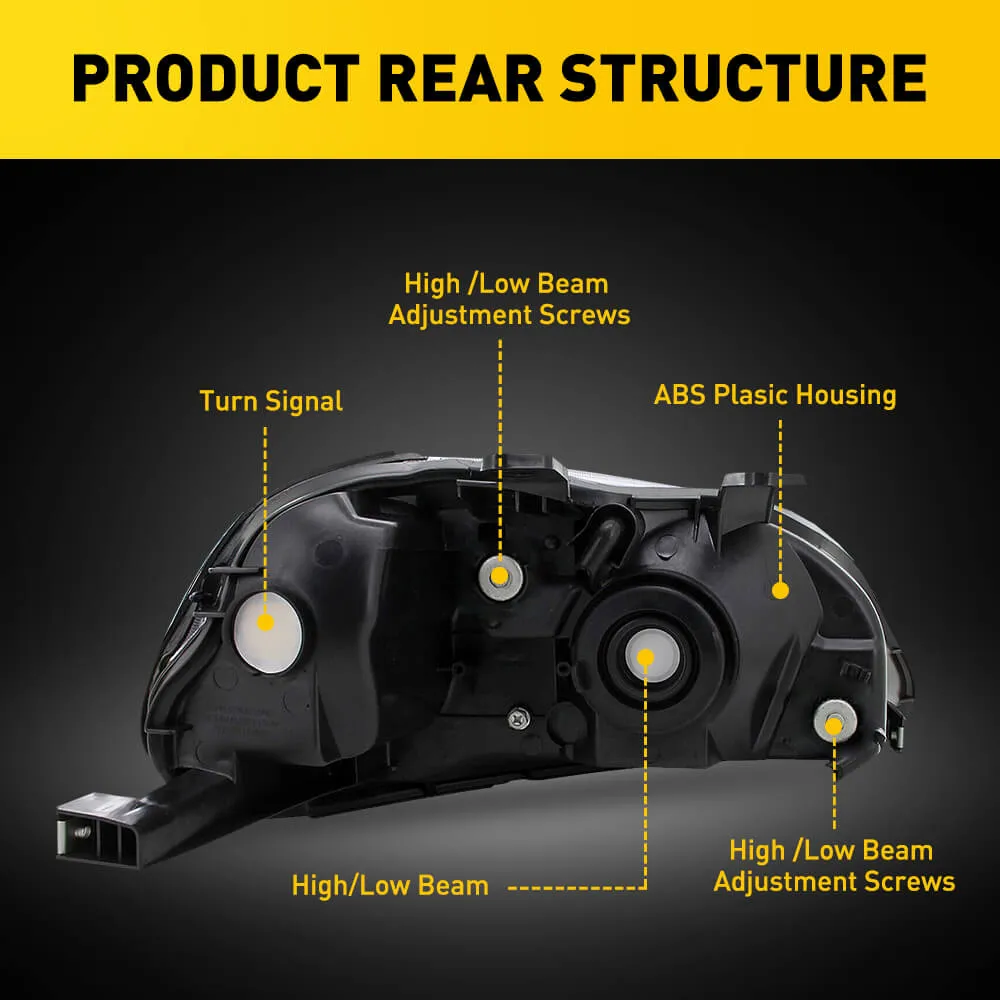 Headlight Assembly Compatible with 1996-1998 Honda Civic Chrome Housing White Reflector Pair