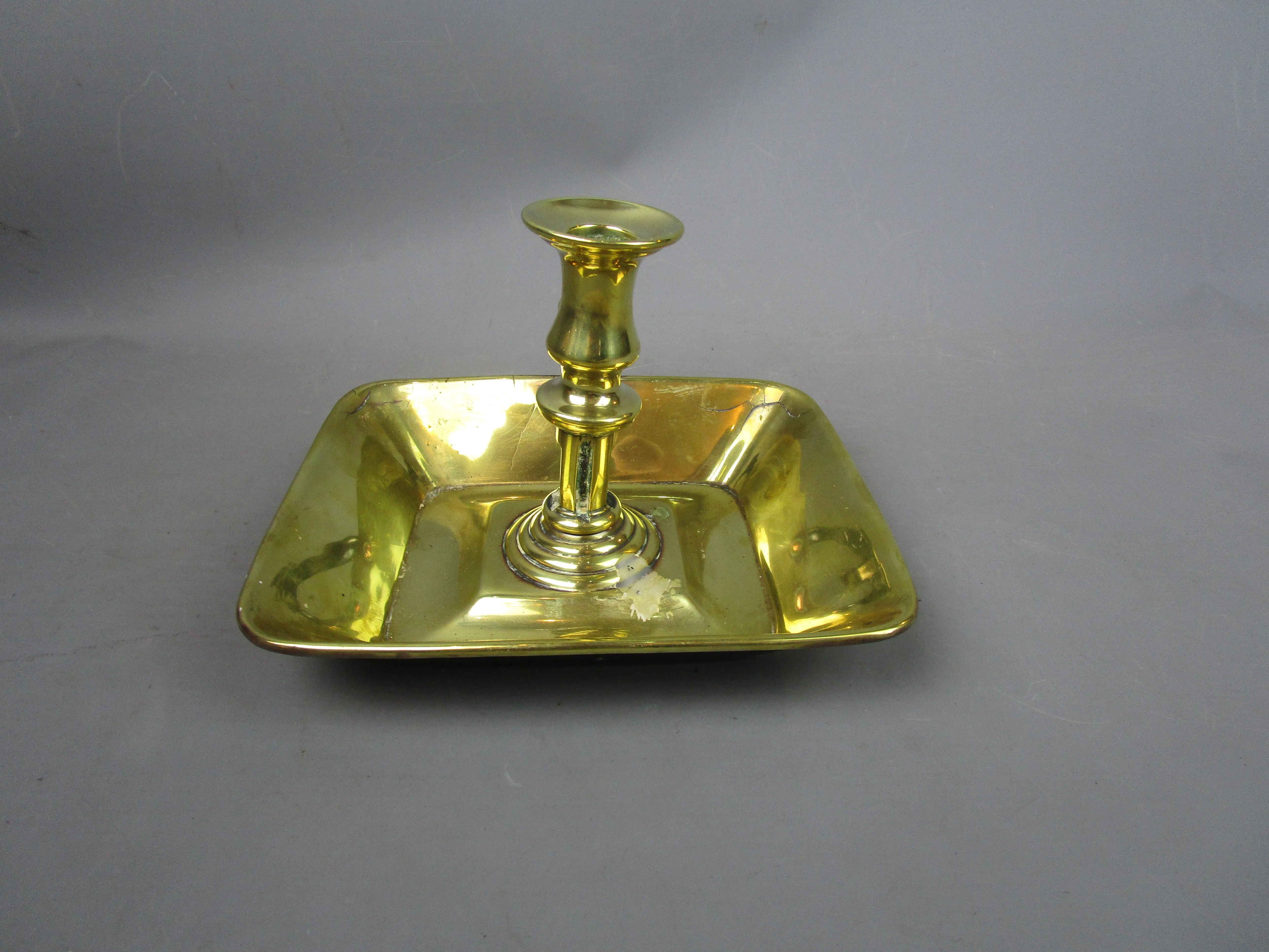 Large Polished Brass Chamberstick Candle Holder Antique Georgian c1820